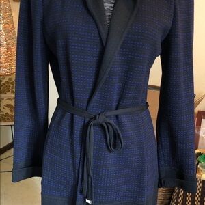 St. John Navy and Black Knit Belted Sweater